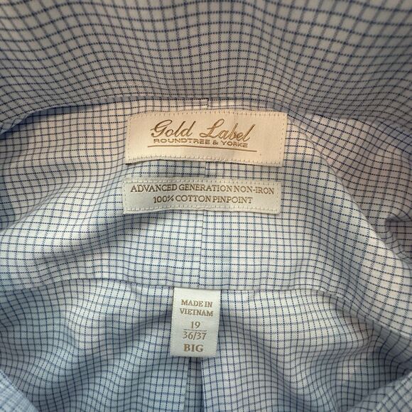Roundtree & Yorke Gold Label Shirt Mens 19 36/37 Advanced Generational Non Iron - Picture 5 of 7